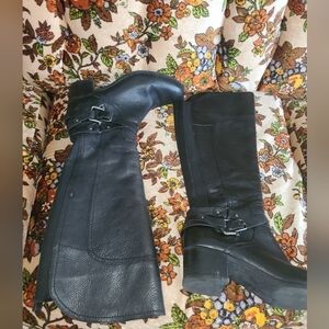 Marc Fisher Black Leather Buckle Detail Riding Boots  sz 9